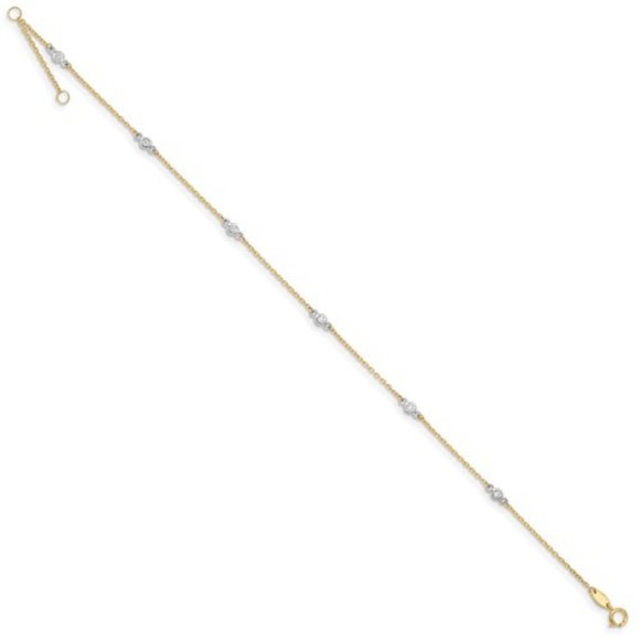 14k Two-tone CZ 9in Plus 1in ext. Anklet adjustabl - Picture 3 of 4